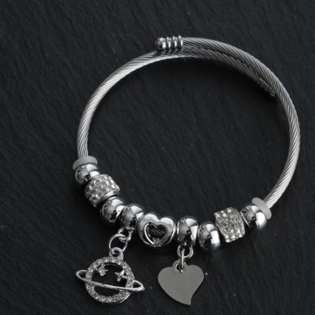 Funky Planet Heart Charm Bangle