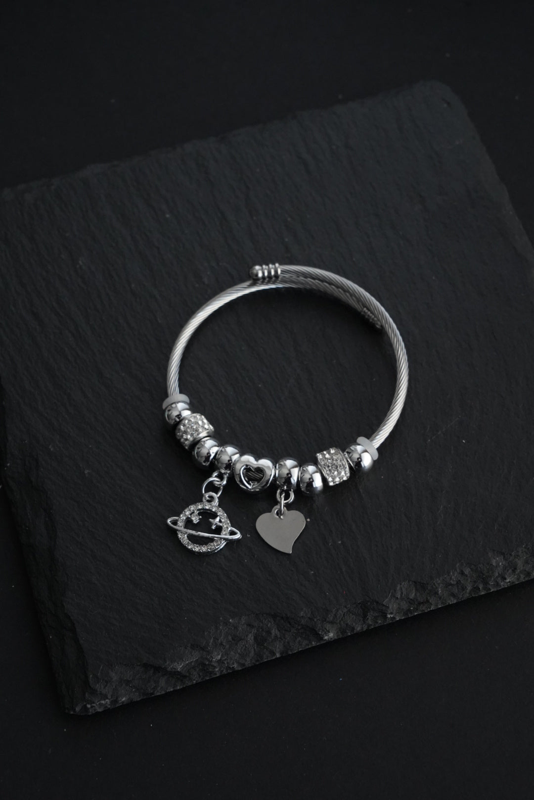 Funky Planet Heart Charm Bangle