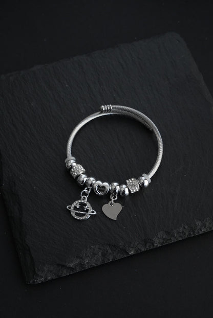 Funky Planet Heart Charm Bangle