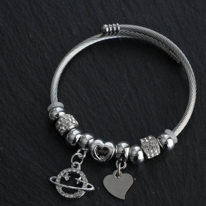 Funky Planet Heart Charm Bangle