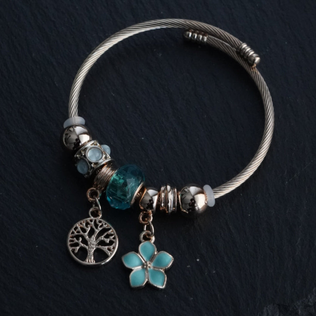 Flower Tree Charm Bangle (Green)