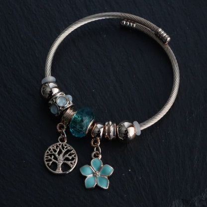 Flower Tree Charm Bangle (Green)