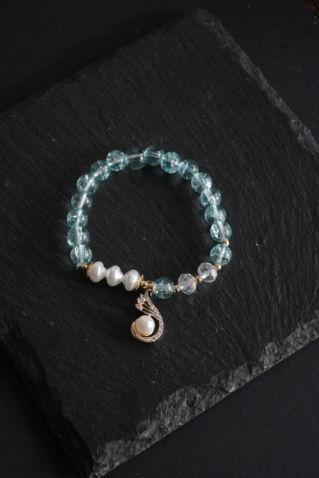 Aqua Pearl Charm Bracelet